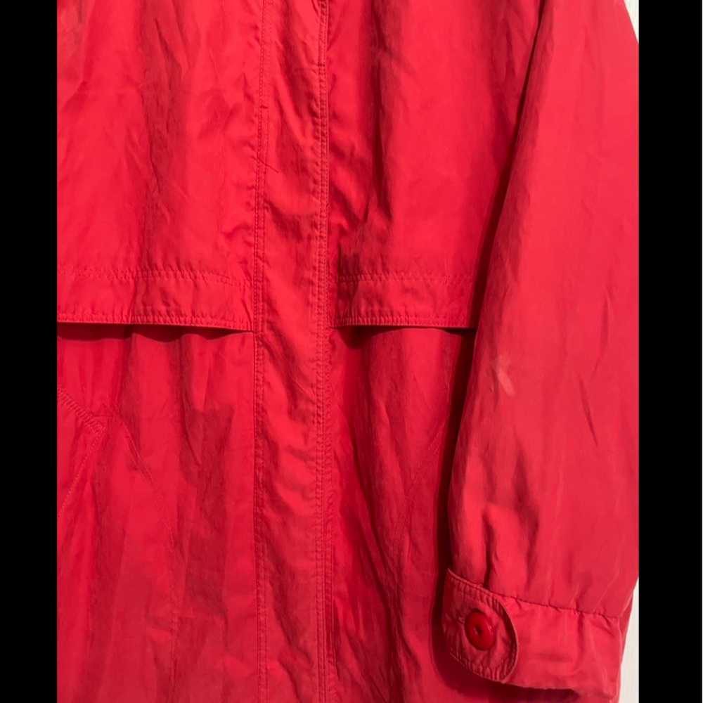 Vintage Misty Harbor Bright Red/Coral Trench Coat Long Wind Breaker Size 14 - Picture 9 of 9